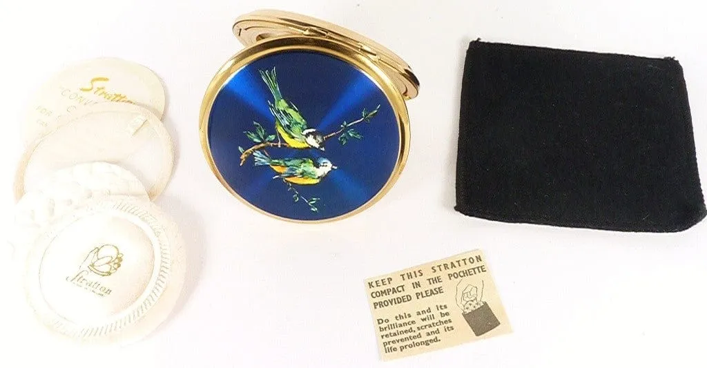 1950s Enamel Stratton Compact Mirror Bird Series Unused Powder Compact