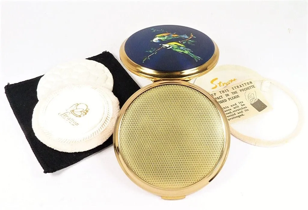 1950s Enamel Stratton Compact Mirror Bird Series Unused Powder Compact