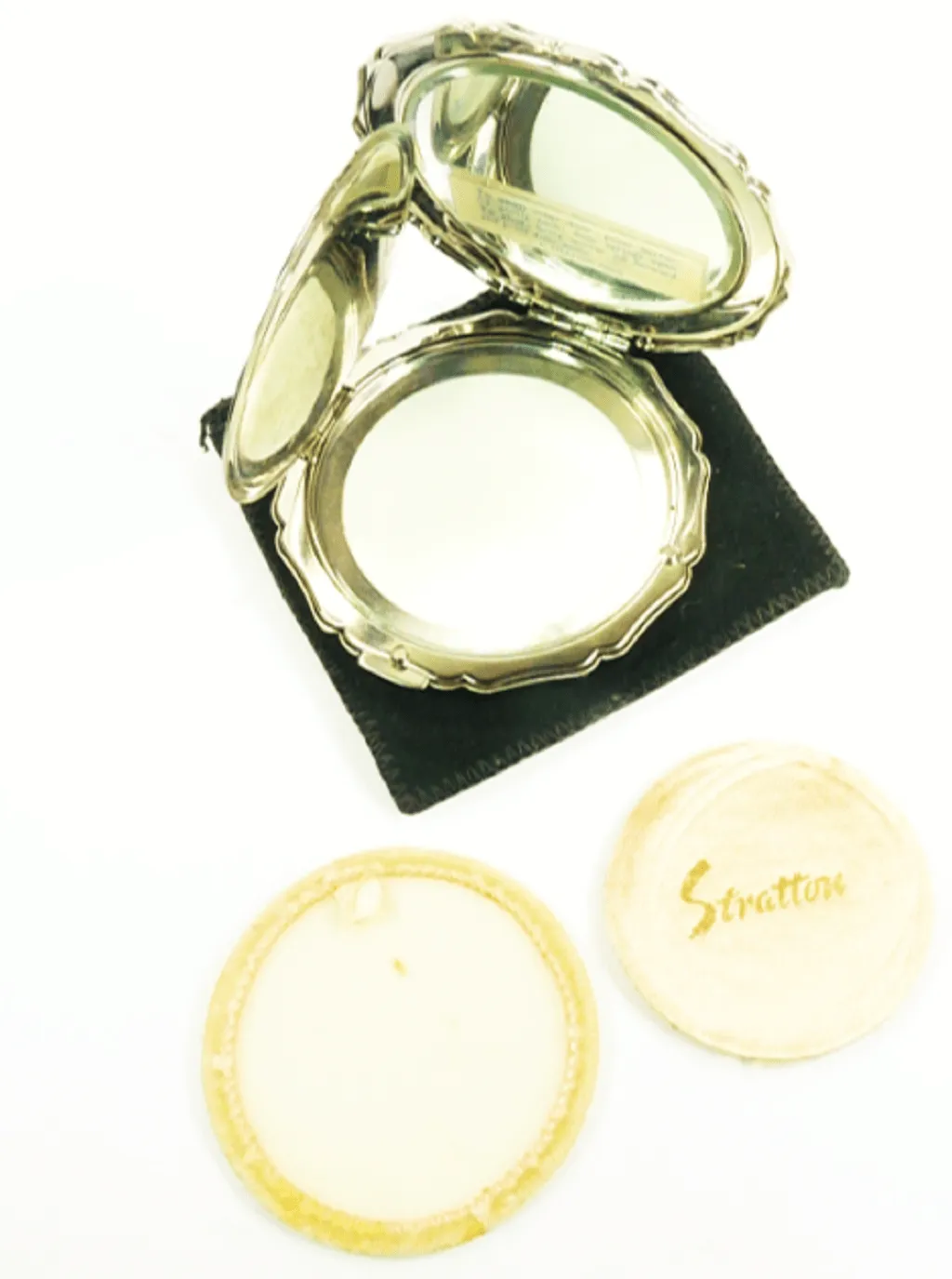 1950s NOS Silver Plated Romantic Themed Stratton Princess Loose Powder Compact