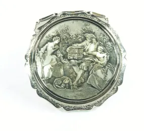 1950s NOS Silver Plated Romantic Themed Stratton Princess Loose Powder Compact