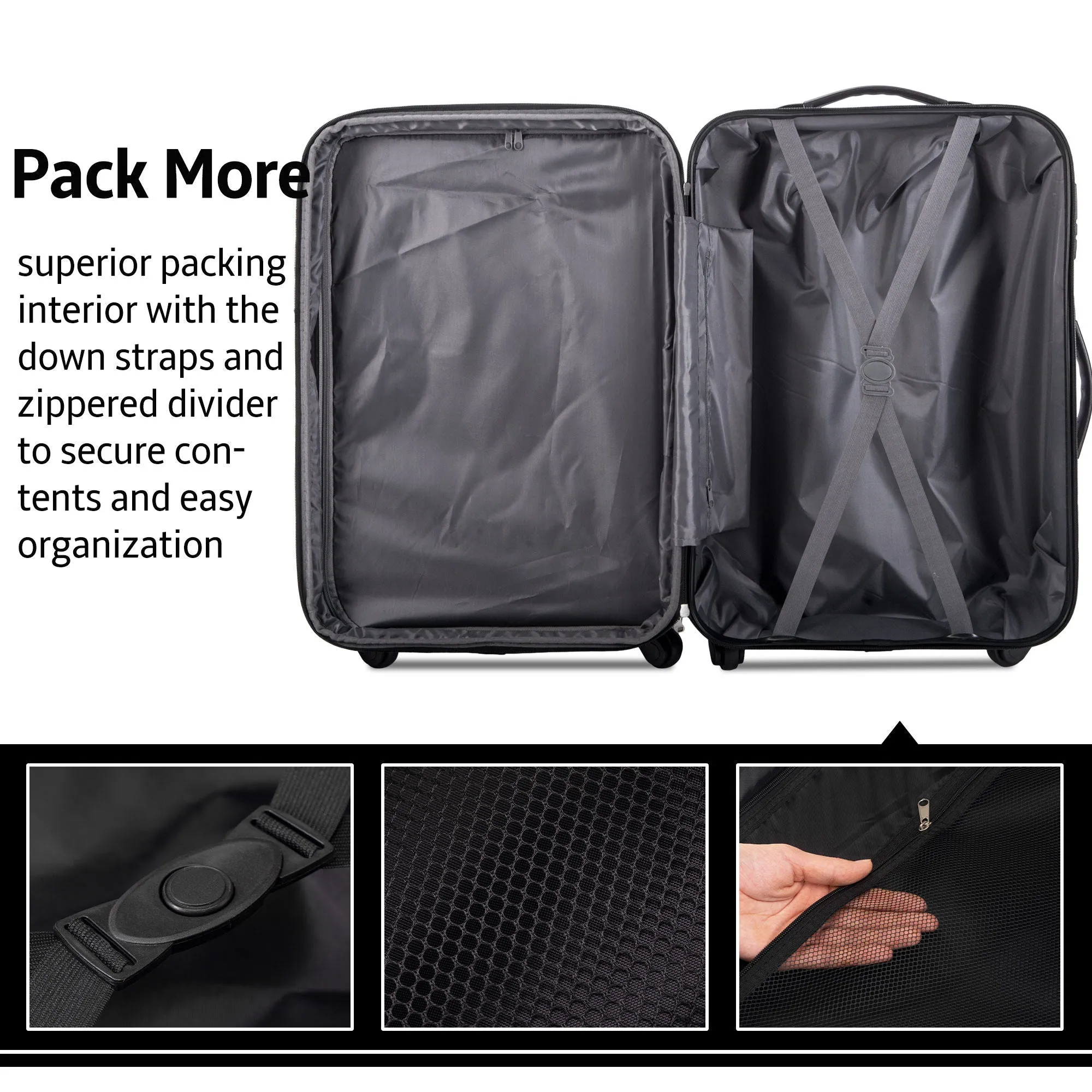 3 Piece Luggage Set Hardside Spinner Suitcase With Tsa Lock 20" 24" 28" Available