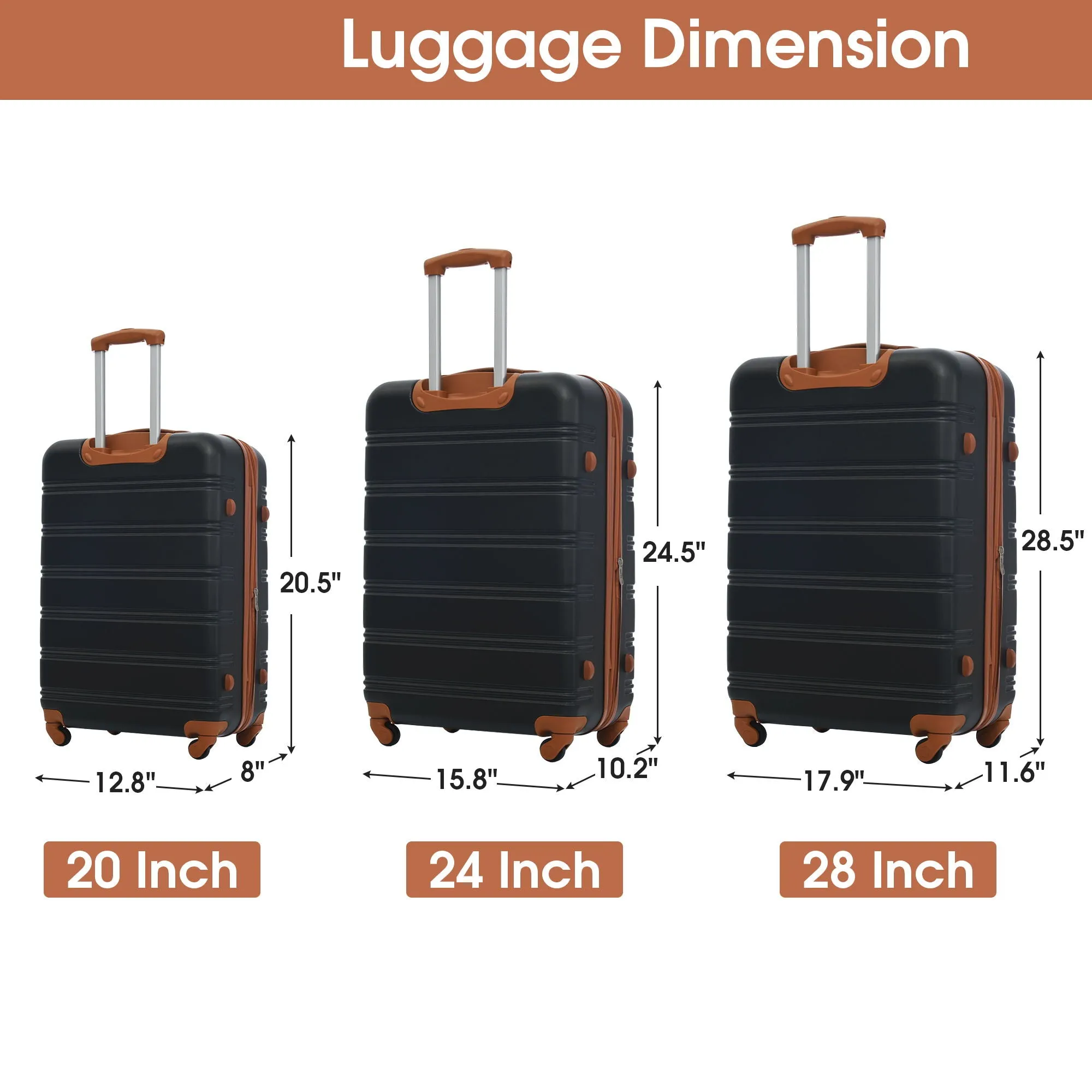 3 Piece Luggage Set Hardside Spinner Suitcase With Tsa Lock 20" 24" 28" Available