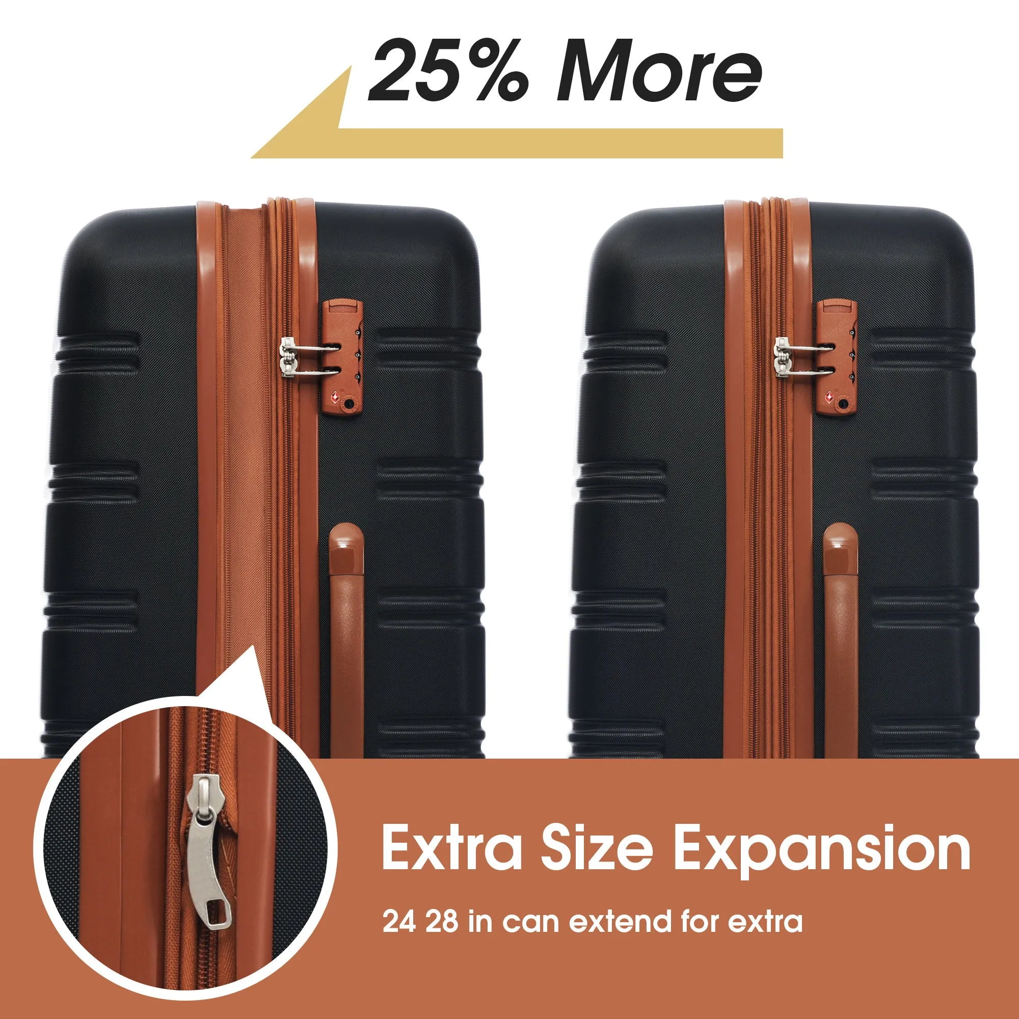 3 Piece Luggage Set Hardside Spinner Suitcase With Tsa Lock 20" 24" 28" Available