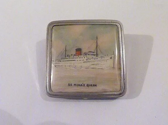 Antique celluloid compact Stratnoid compact mirror SS Mona's Queen