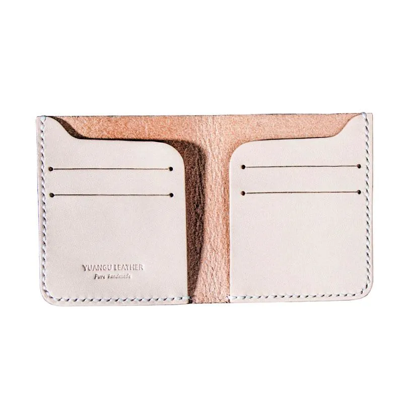 Beige Leather Men Slim Small Wallet Bifold billfold Wallet for Men