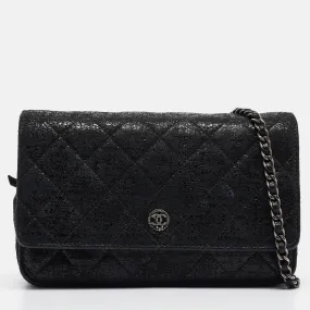 Black Quilted Shimmering Leather WOC Clutch Bag