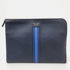 Blue Leather Saffiano Treble Clutch