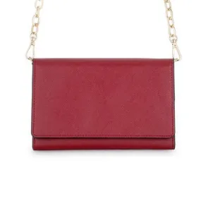 Carly Burgundy Leather Purse Clutch With Gold Chain Crossbody