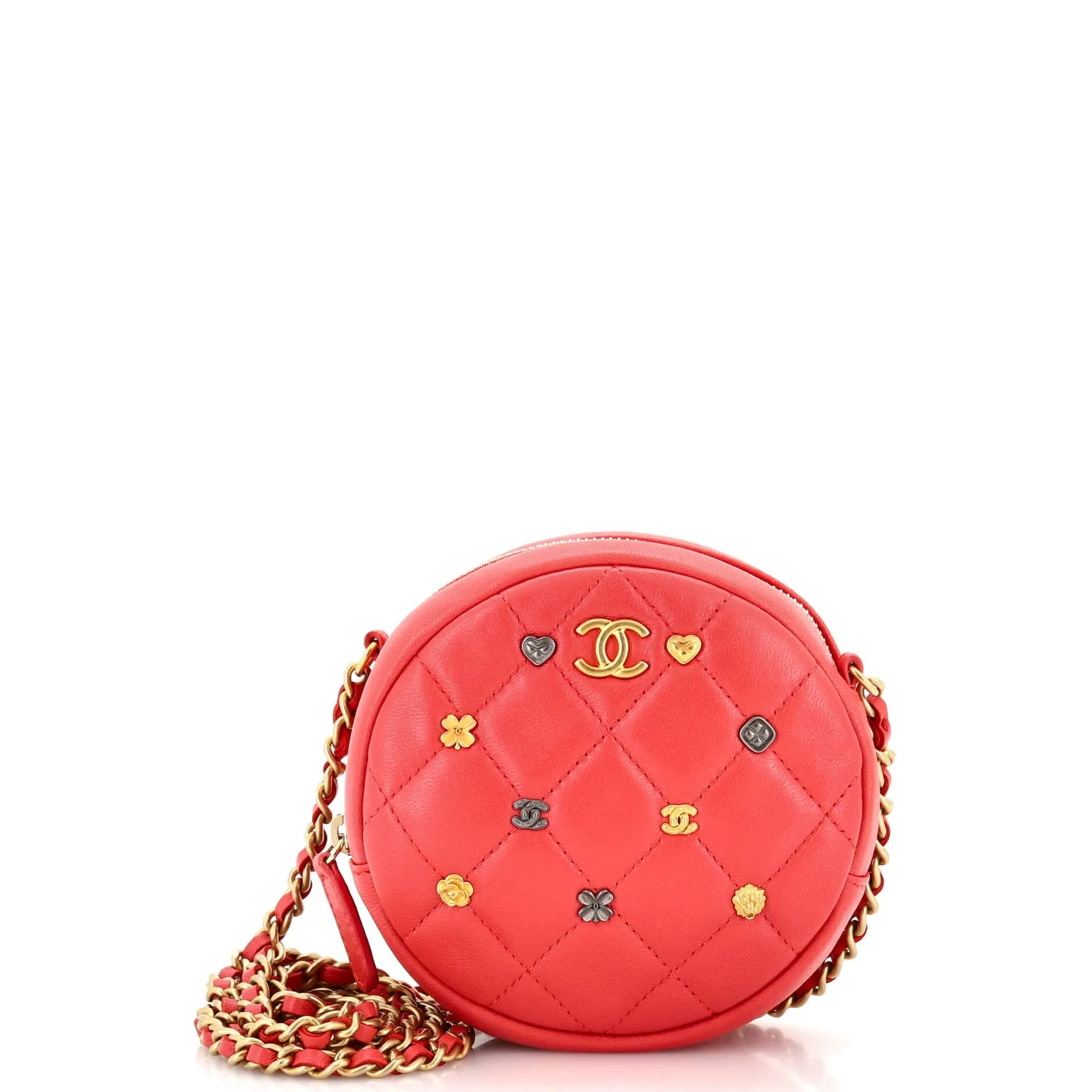 CHANEL Lucky Charms Round Clutch With Chain Quilted Lambskin Mini