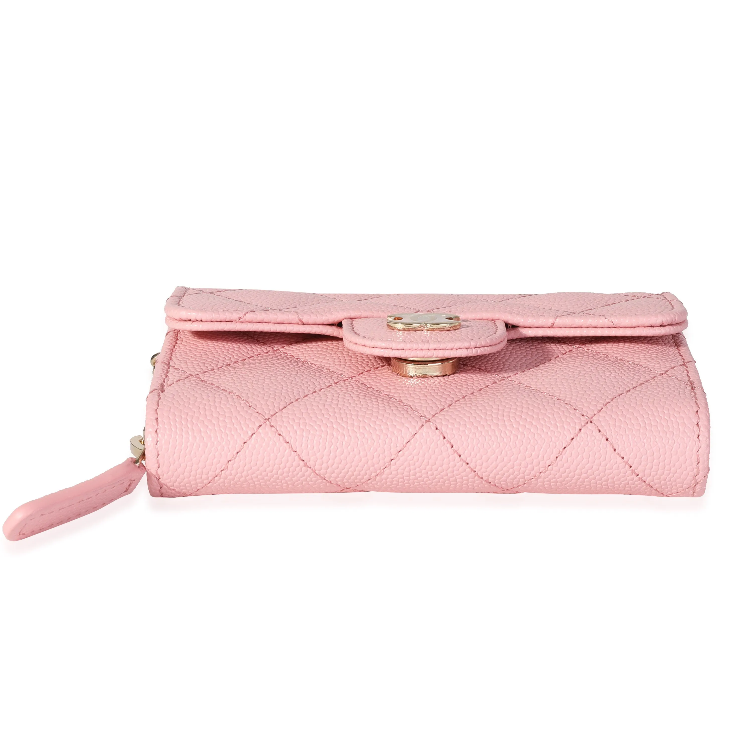 CHANEL Pink Quilted Caviar Compact Wallet On Chain