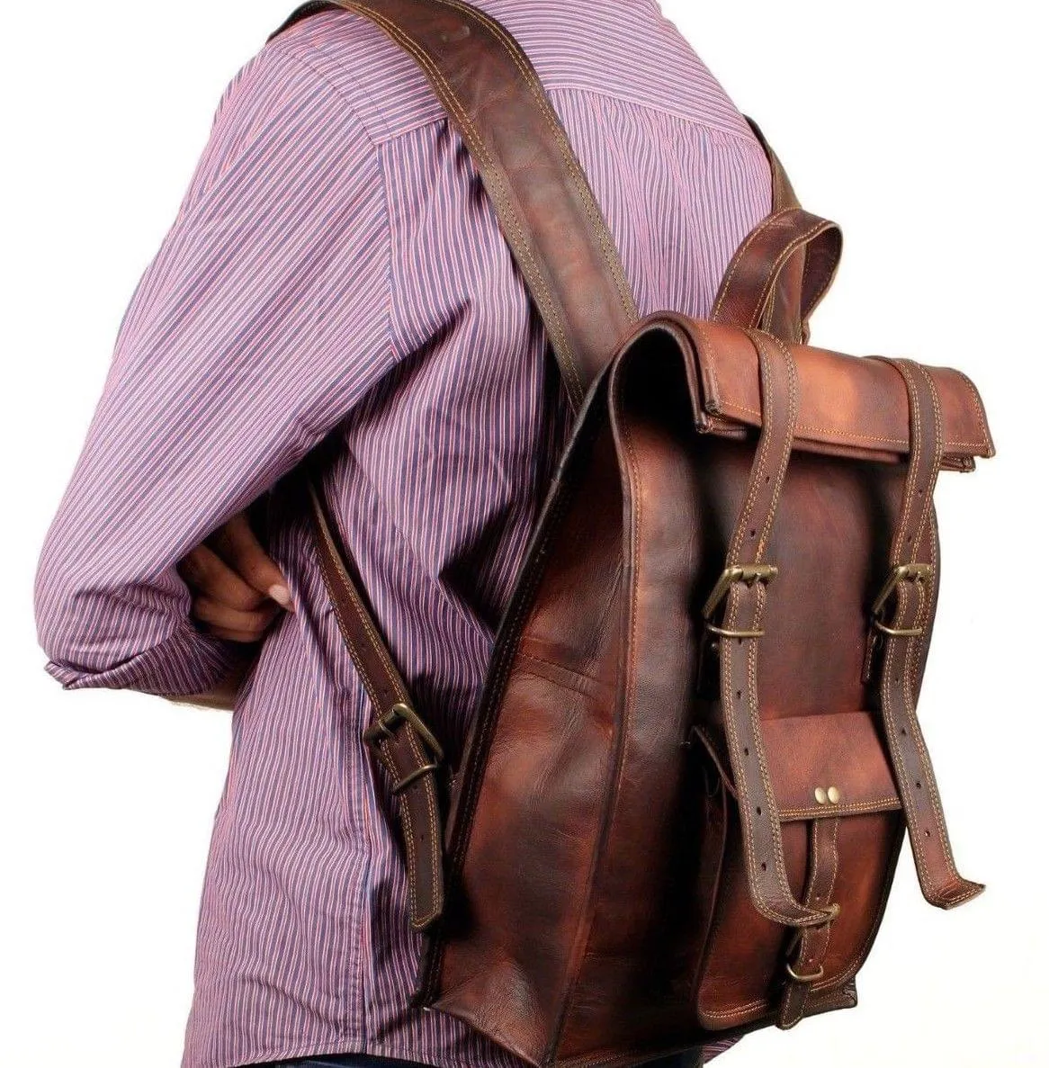 Convertible Leather Laptop Roll Backpack