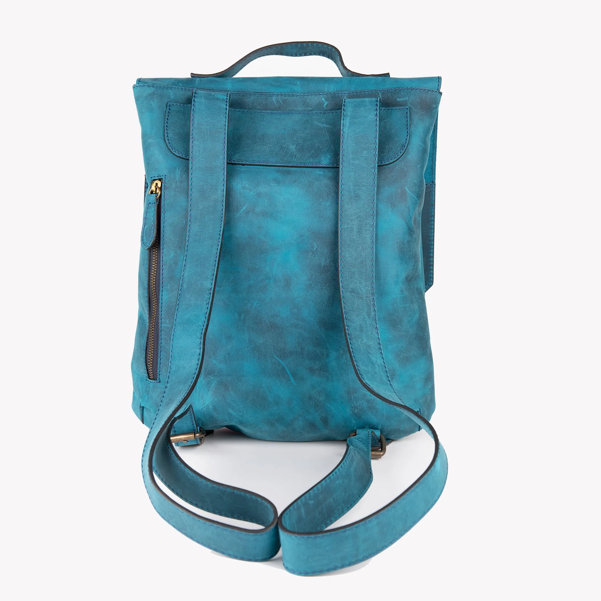 Crazy Horse Leather Backpack - Turquoise