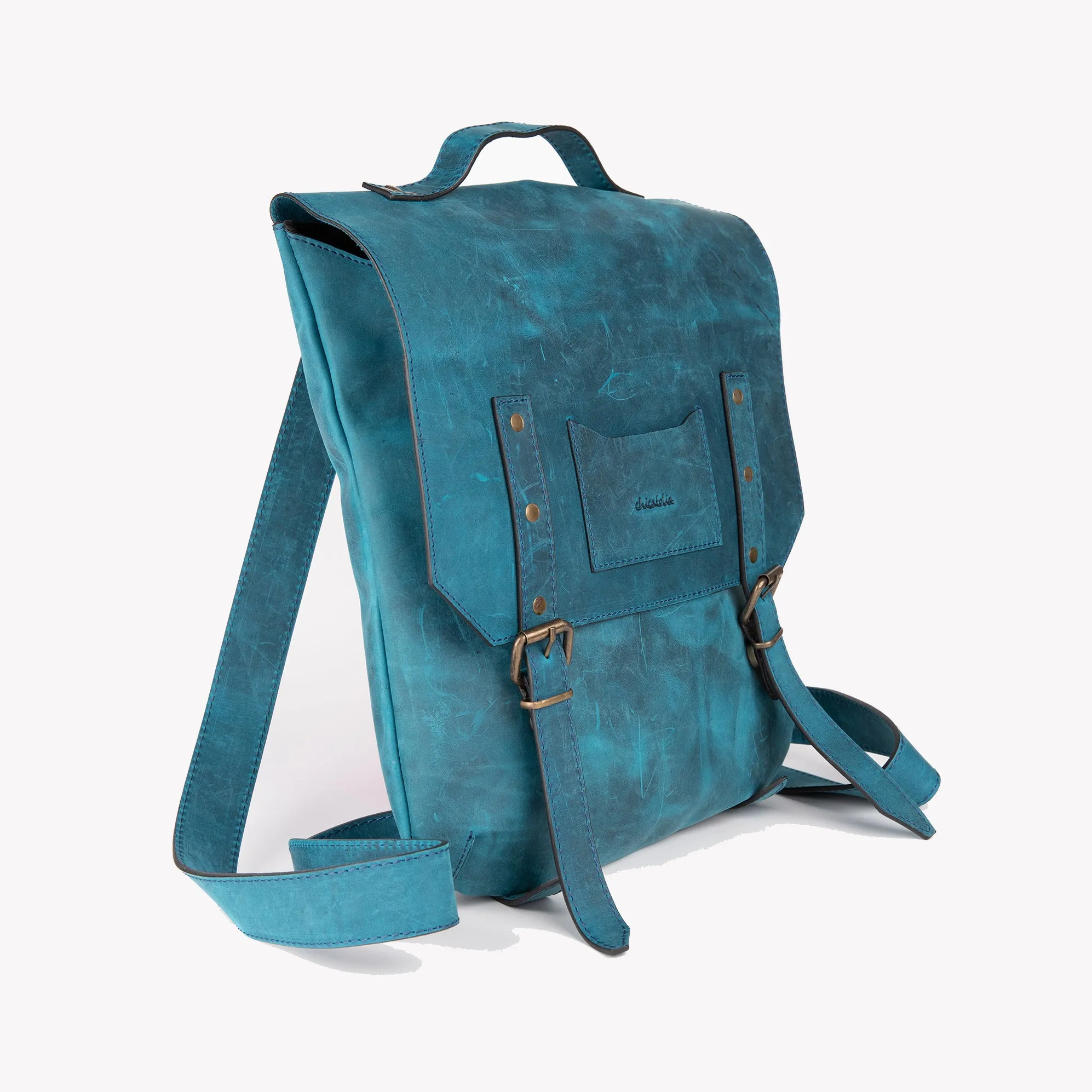 Crazy Horse Leather Backpack - Turquoise