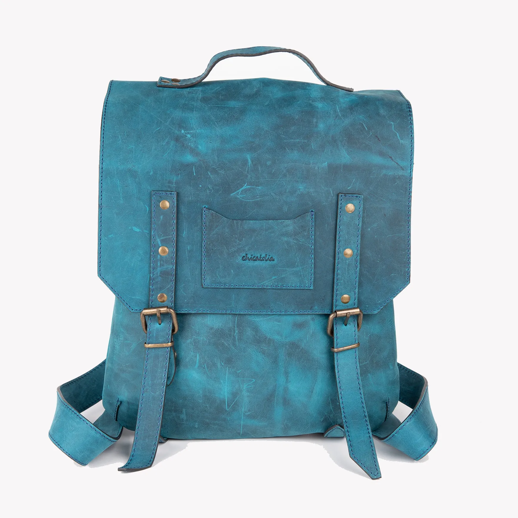 Crazy Horse Leather Backpack - Turquoise