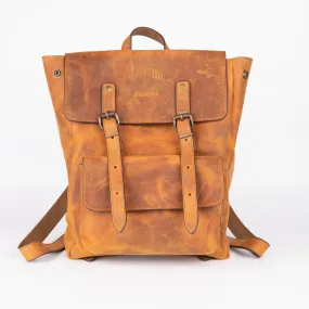 Crazy Horse Leather Expandable Backpack - Orange