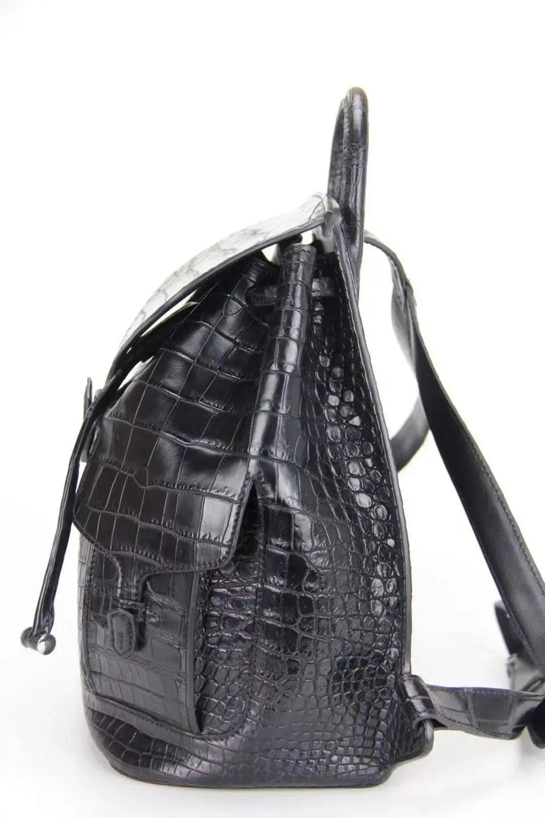 Genuine Crocodile Belly  Leather Backpack Black