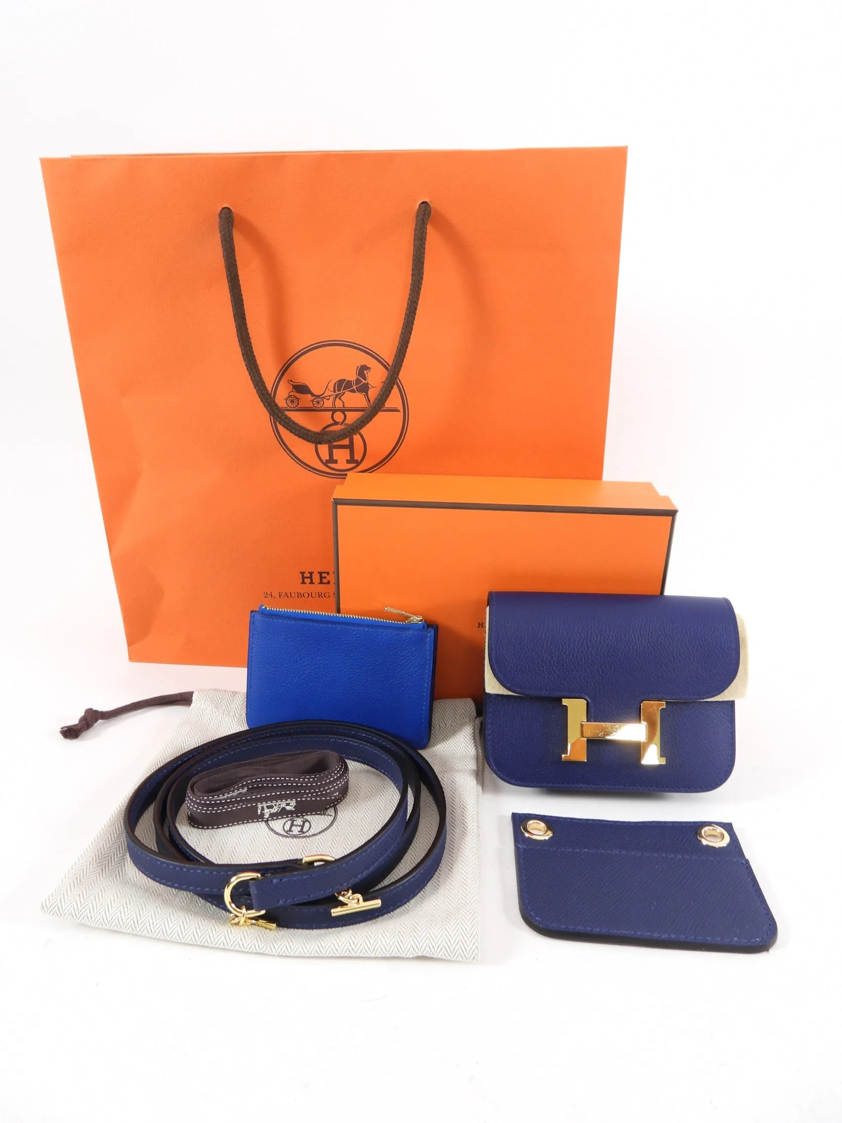 Hermes Constance Slim Wallet Blue Sapphire Evercolor GHW