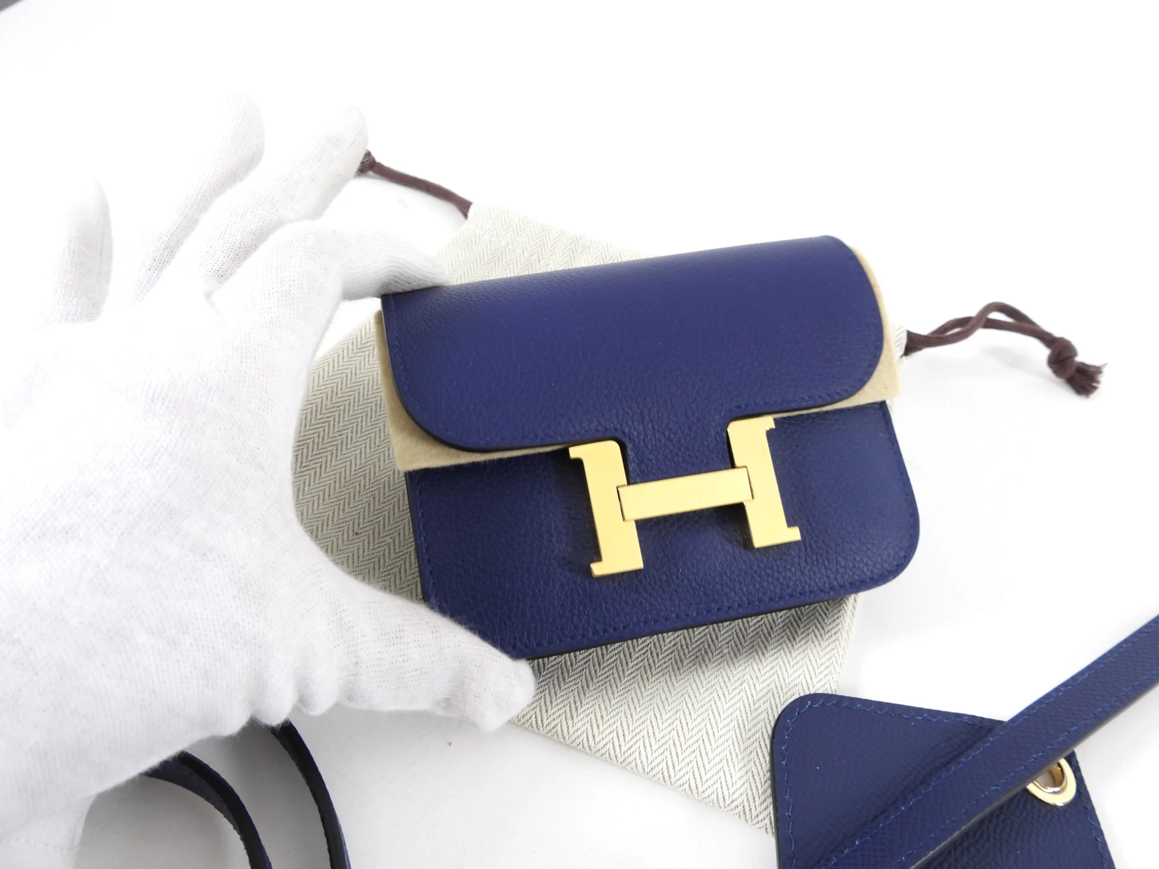 Hermes Constance Slim Wallet Blue Sapphire Evercolor GHW