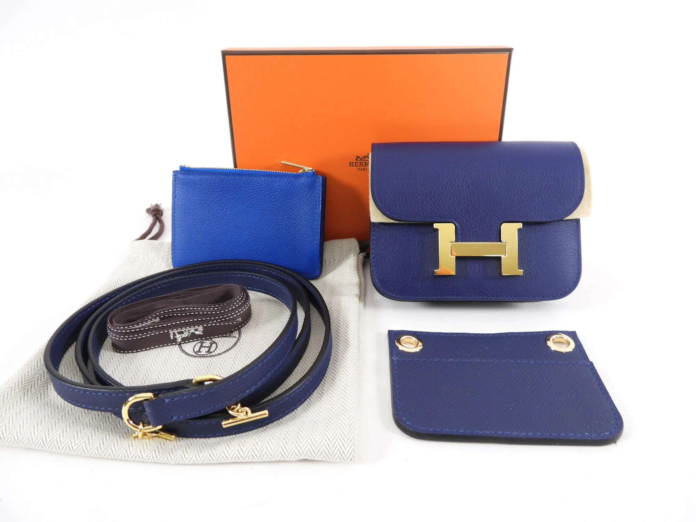 Hermes Constance Slim Wallet Blue Sapphire Evercolor GHW