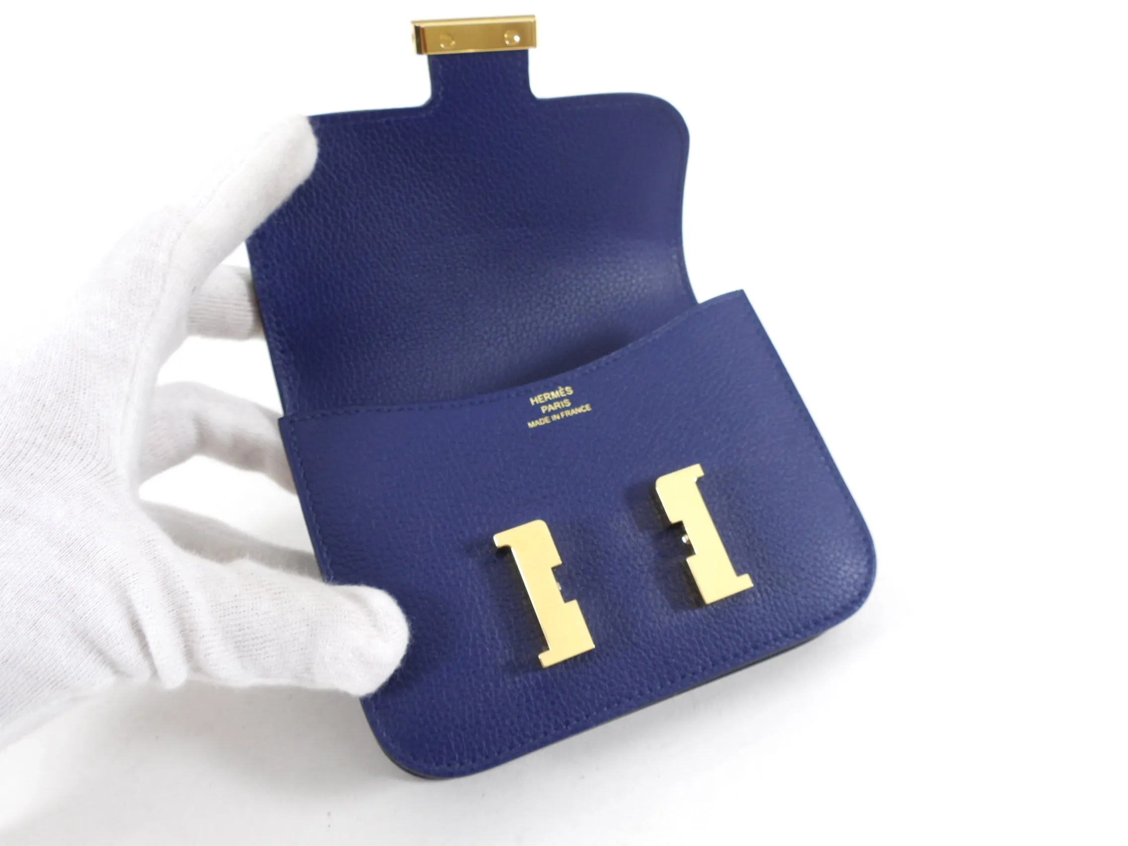 Hermes Constance Slim Wallet Blue Sapphire Evercolor GHW