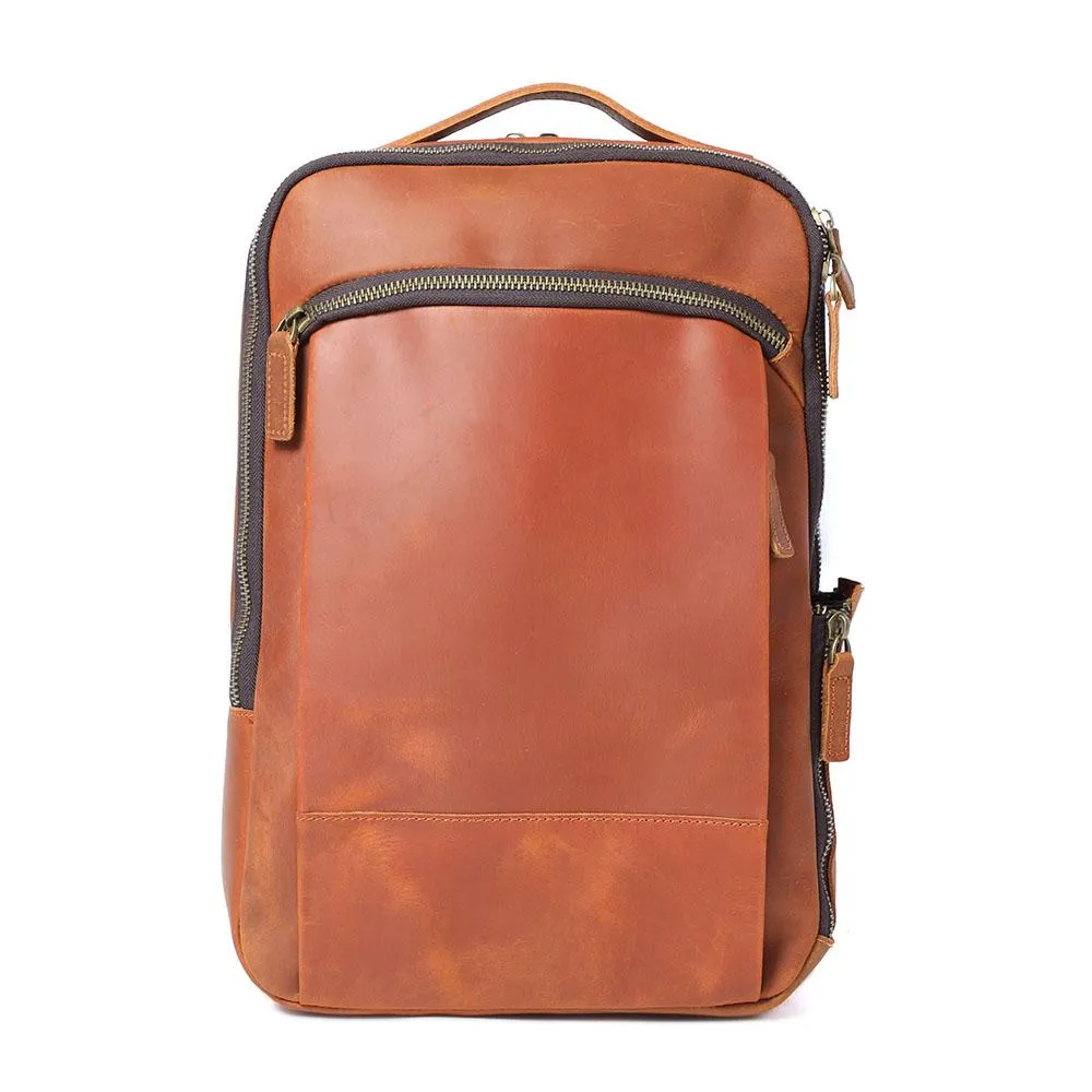 Large Simple School Leather Laptop Rucksack