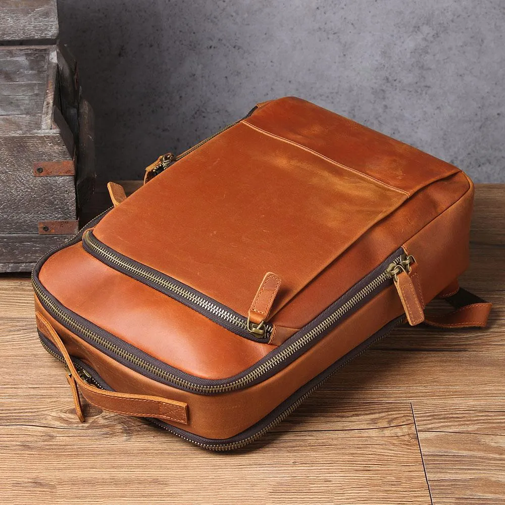 Large Simple School Leather Laptop Rucksack