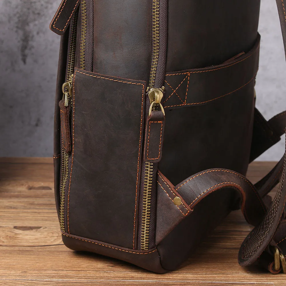 Large Simple School Leather Laptop Rucksack