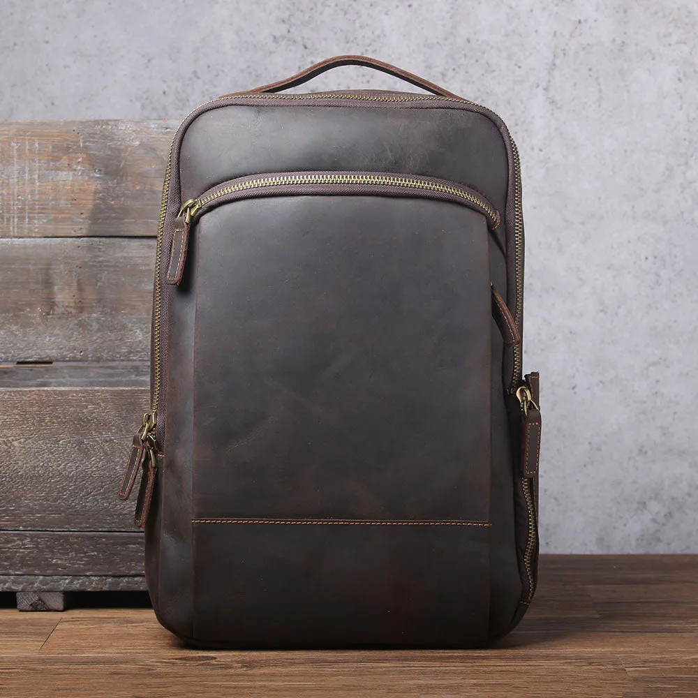 Large Simple School Leather Laptop Rucksack