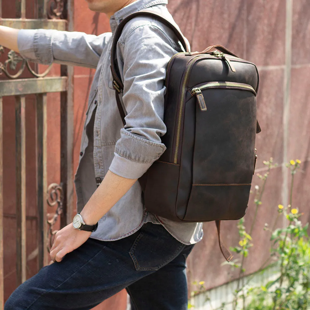 Large Simple School Leather Laptop Rucksack