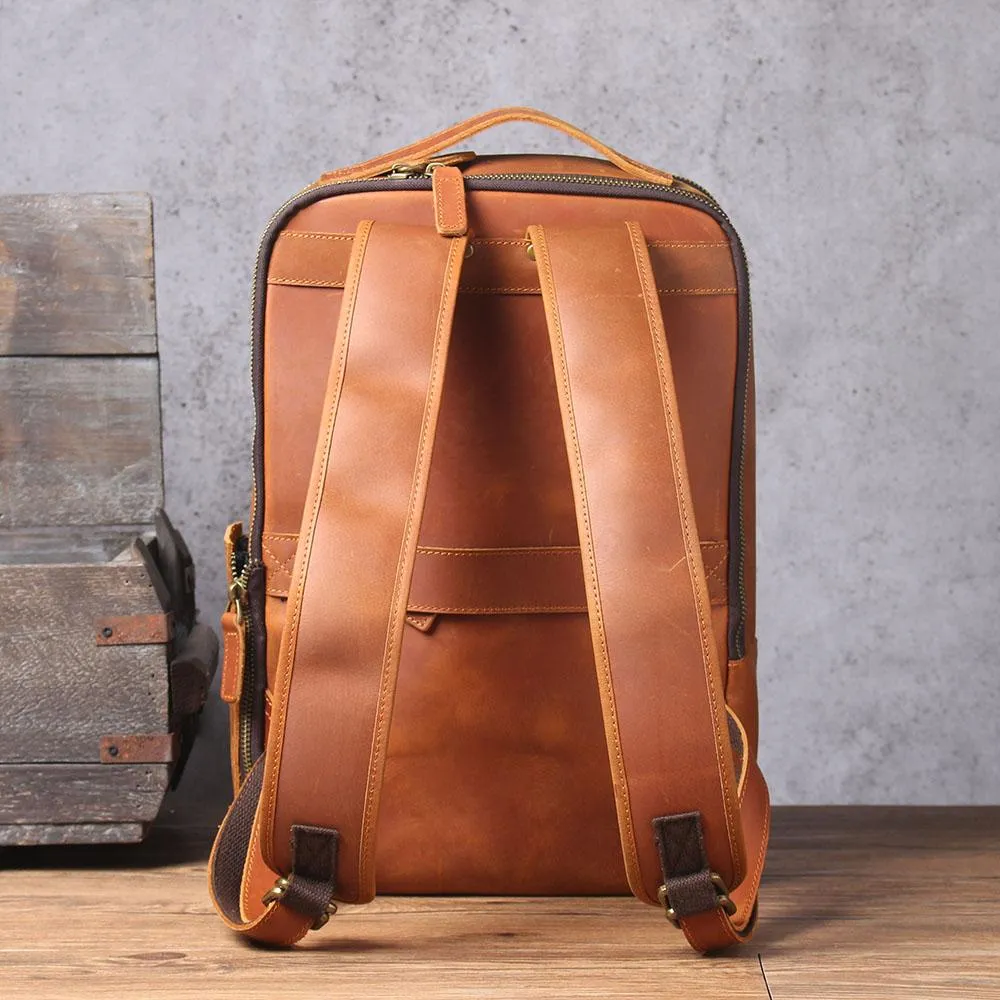 Large Simple School Leather Laptop Rucksack