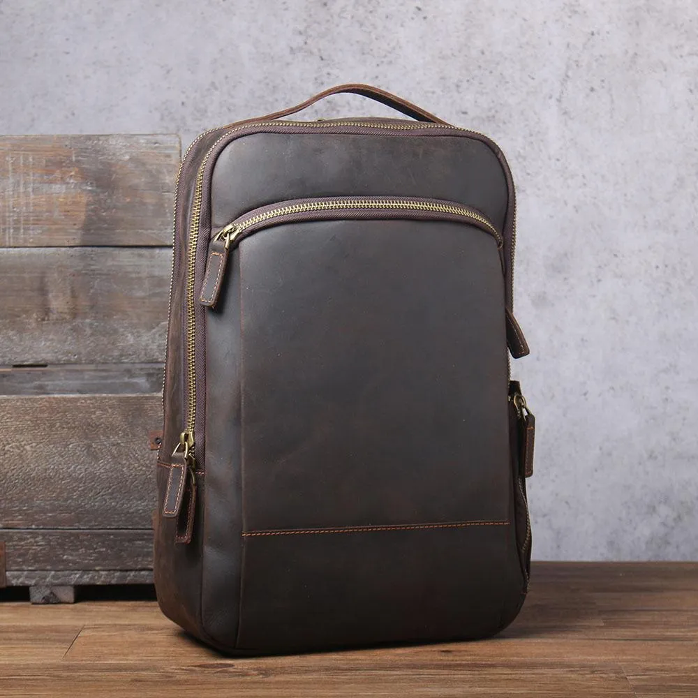 Large Simple School Leather Laptop Rucksack