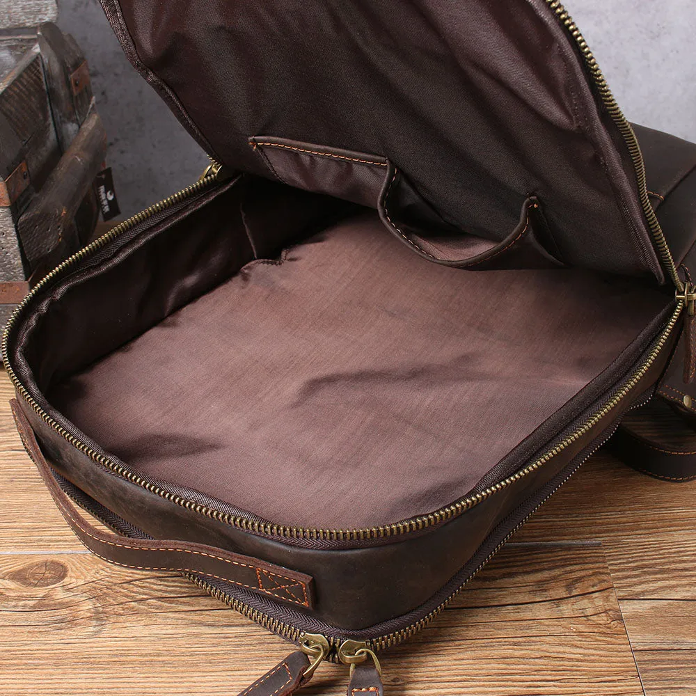 Large Simple School Leather Laptop Rucksack