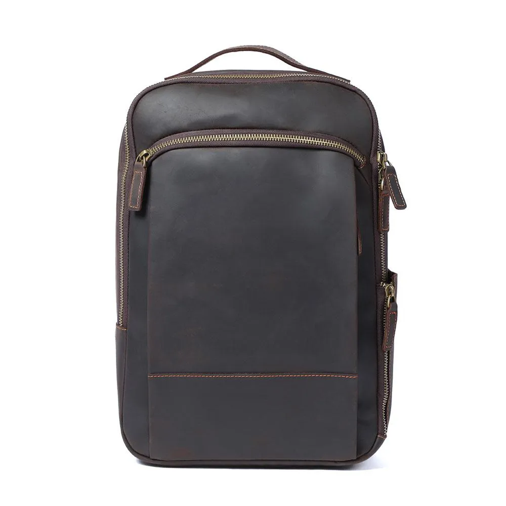 Large Simple School Leather Laptop Rucksack