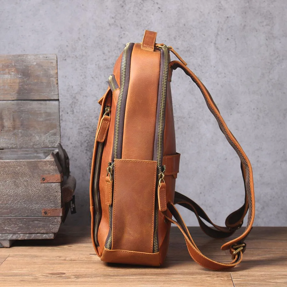 Large Simple School Leather Laptop Rucksack