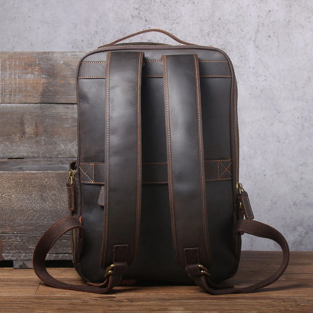 Large Simple School Leather Laptop Rucksack