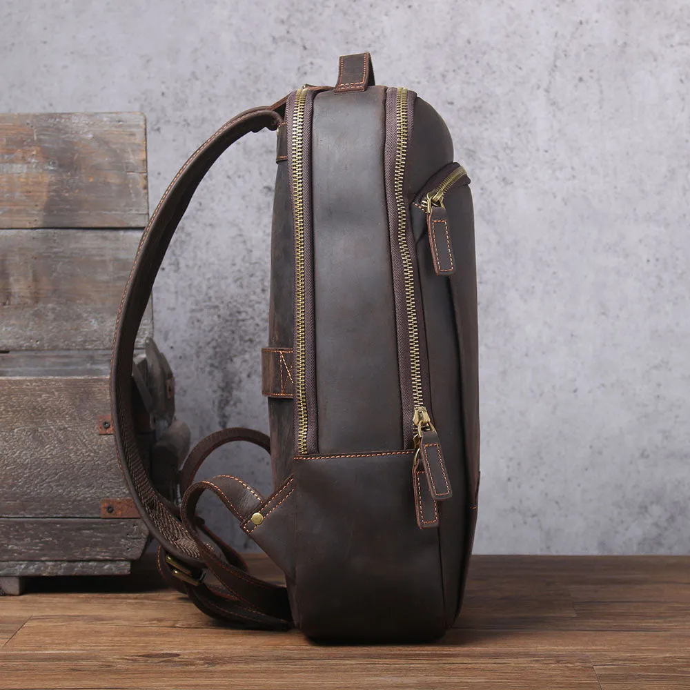 Large Simple School Leather Laptop Rucksack