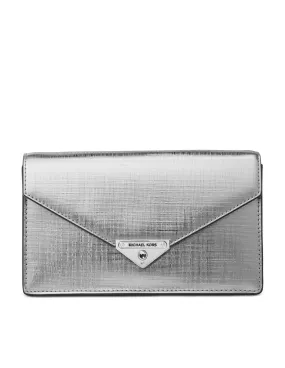 Michael Kors Women's Silver Grace Envelope Leather Clutch