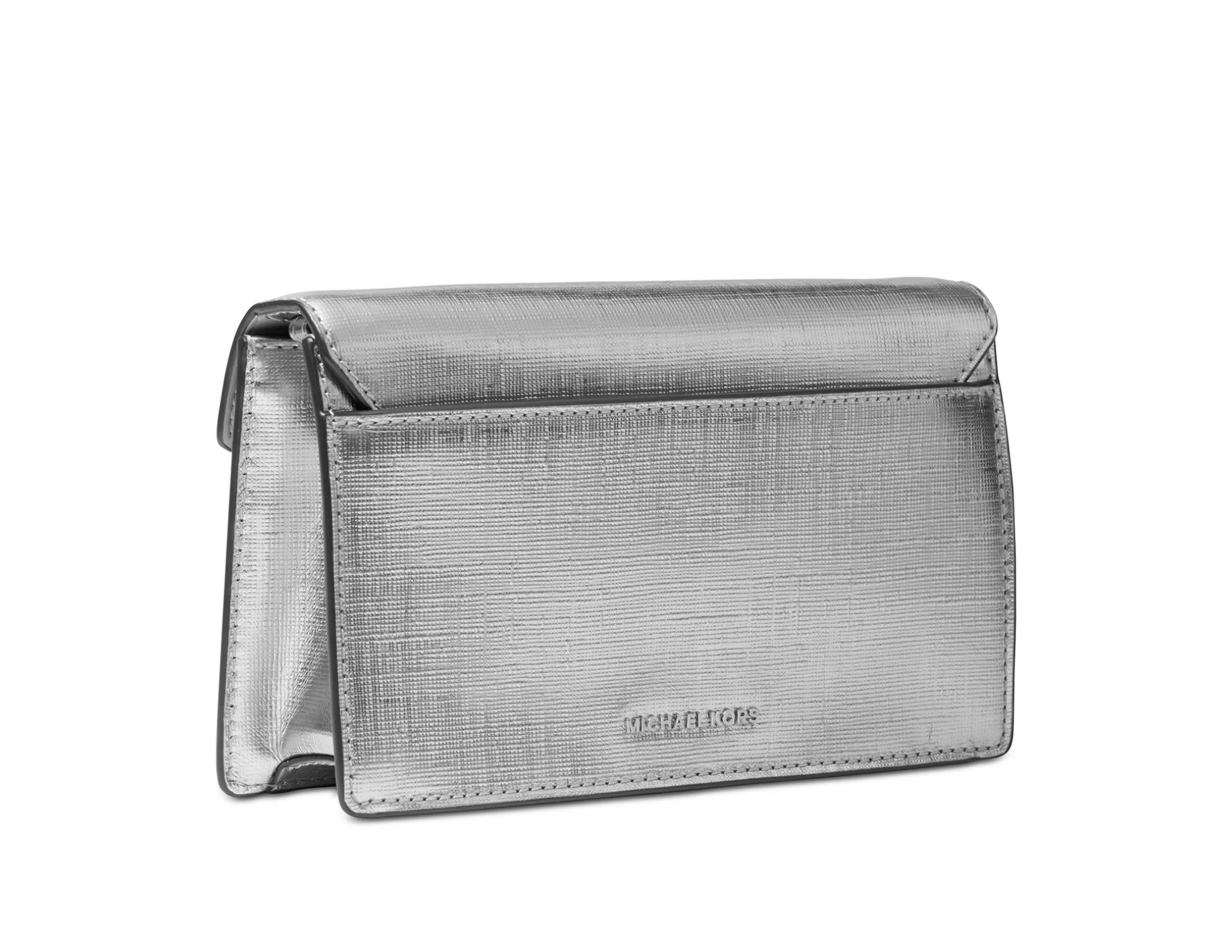 Michael Kors Women's Silver Grace Envelope Leather Clutch