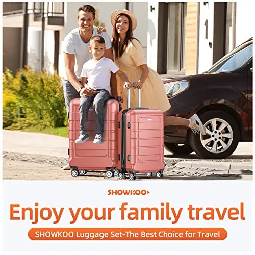 SHOWKOO Luggage Sets Expandable PC ABS Durable Suitcase Set, Rose Gold