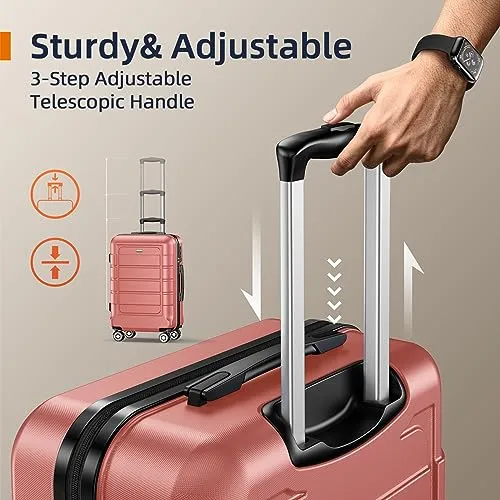 SHOWKOO Luggage Sets Expandable PC ABS Durable Suitcase Set, Rose Gold