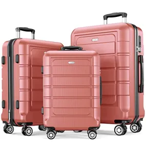 SHOWKOO Luggage Sets Expandable PC ABS Durable Suitcase Set, Rose Gold