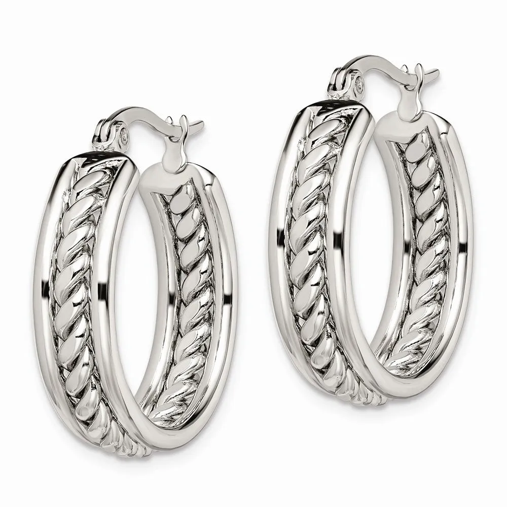 Stainless Steel 25mm Twisted Middle Hoop Earrings