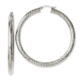 Stainless Steel Textured & Polished Hollow Hoop Earrings