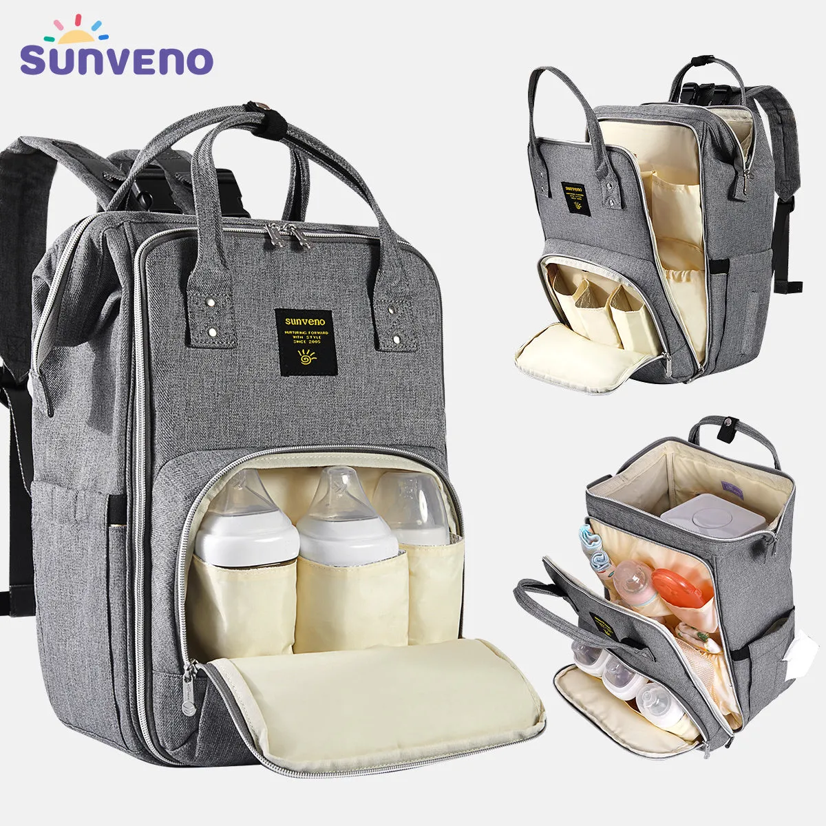 Sunveno Stylish Upgrade Diaper Bag Backpack Multifunction Travel Back Pack Maternity Baby Changing Bags 20L Large Capacity