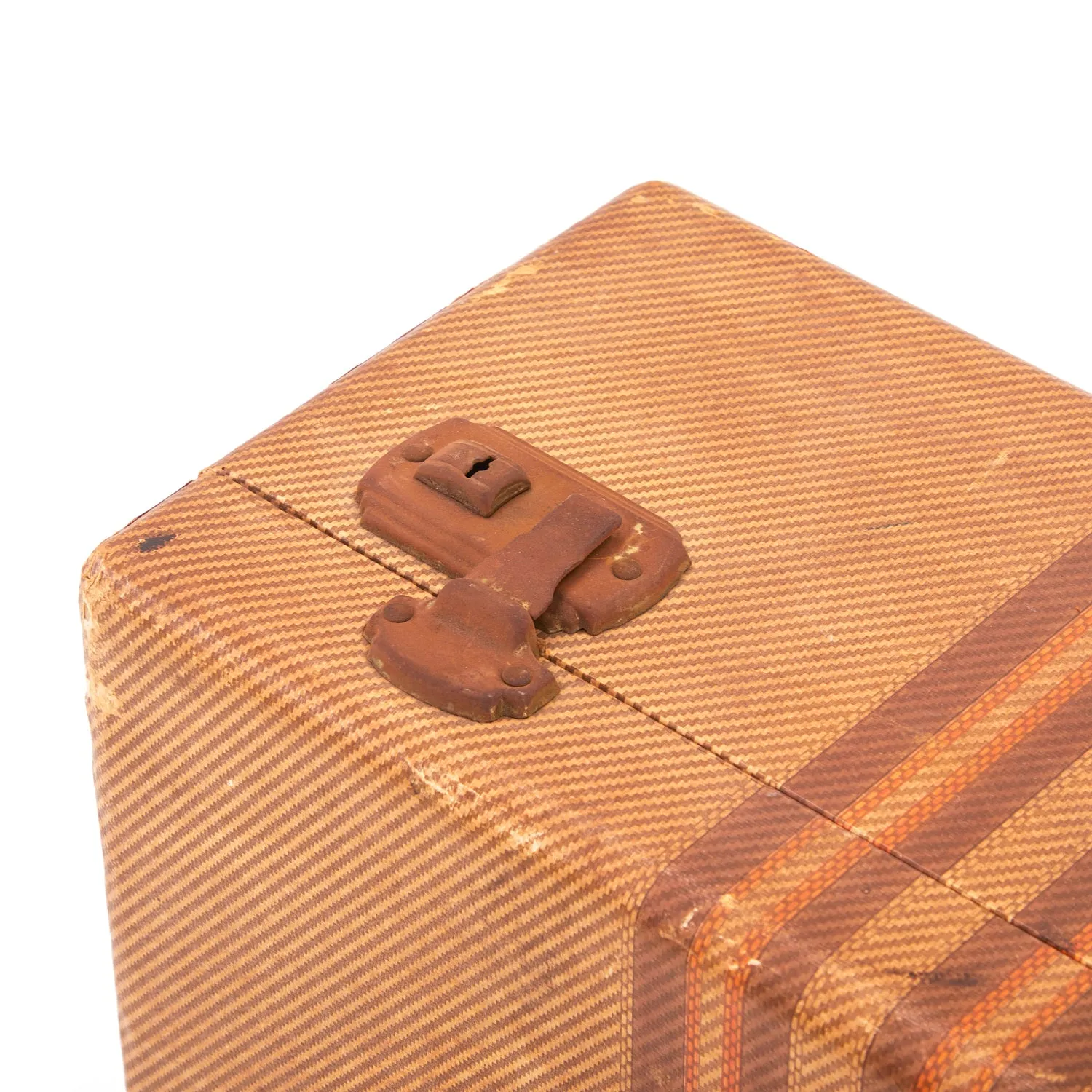 Tan Hardshell Suitcase with Brown-Red Stripes