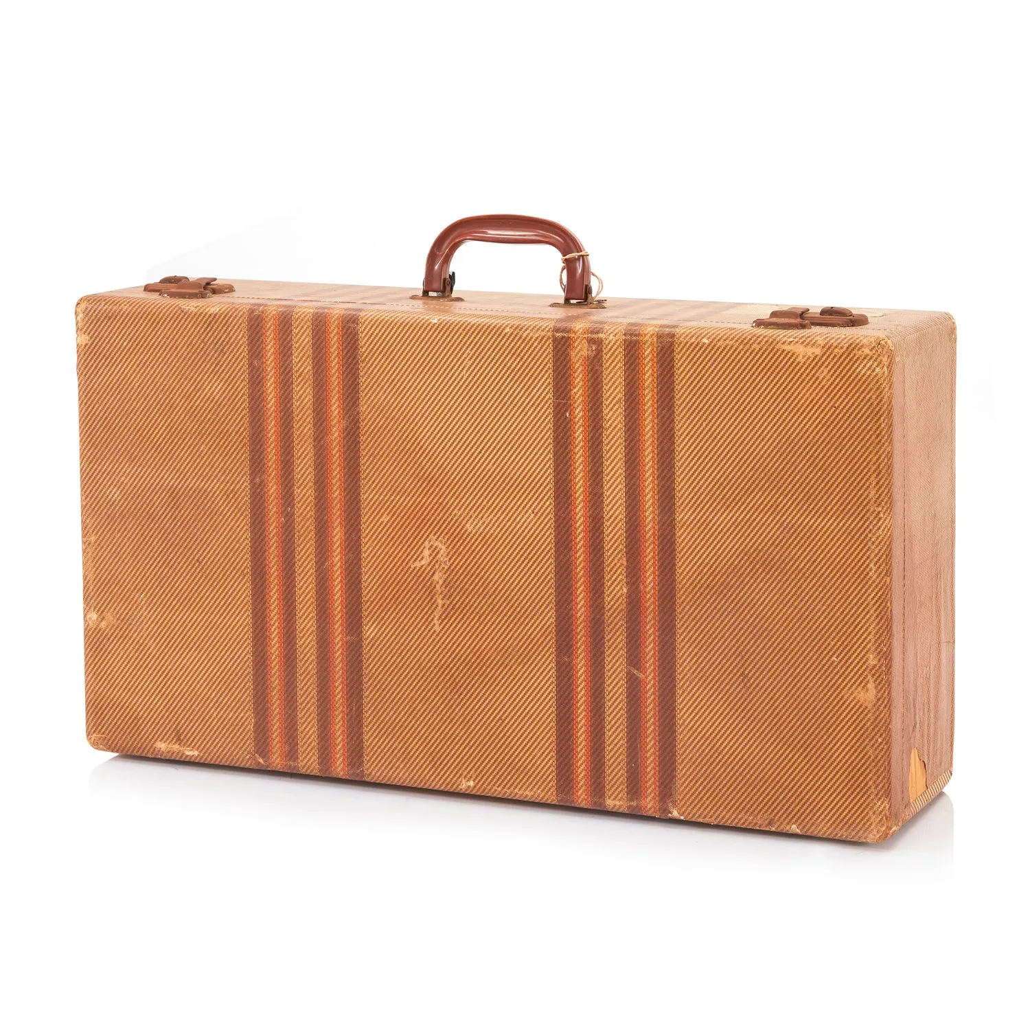 Tan Hardshell Suitcase with Brown-Red Stripes