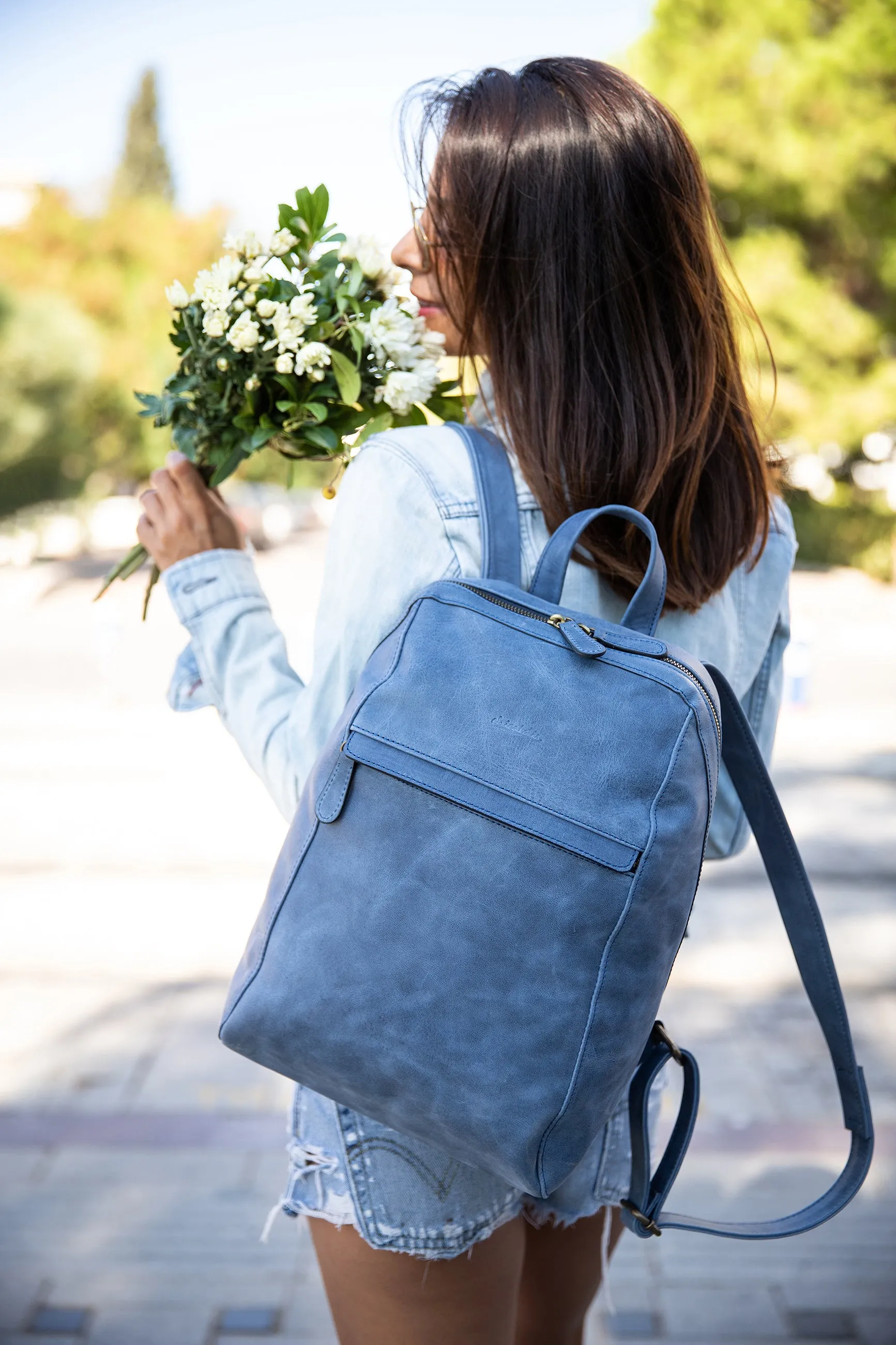 Tiana Leather Backpack - Blue