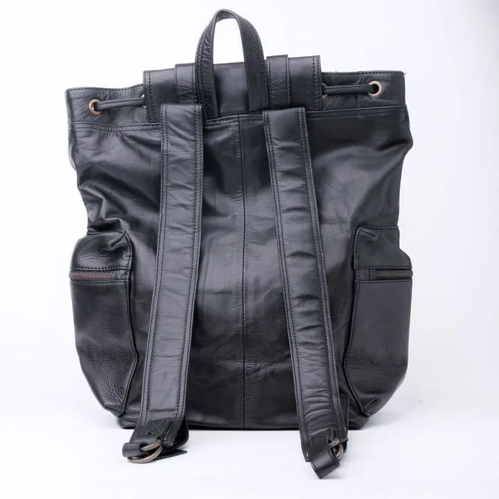 Travel Black Leather Backpack