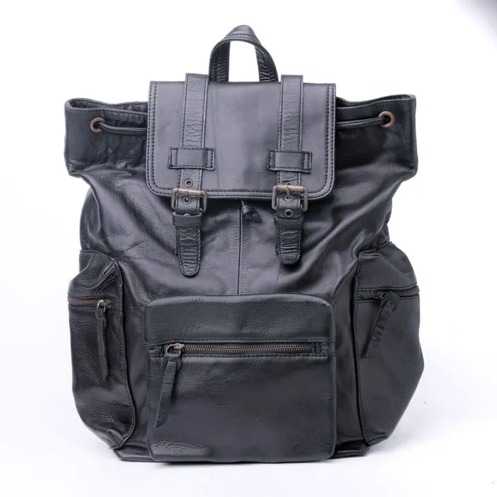 Travel Black Leather Backpack