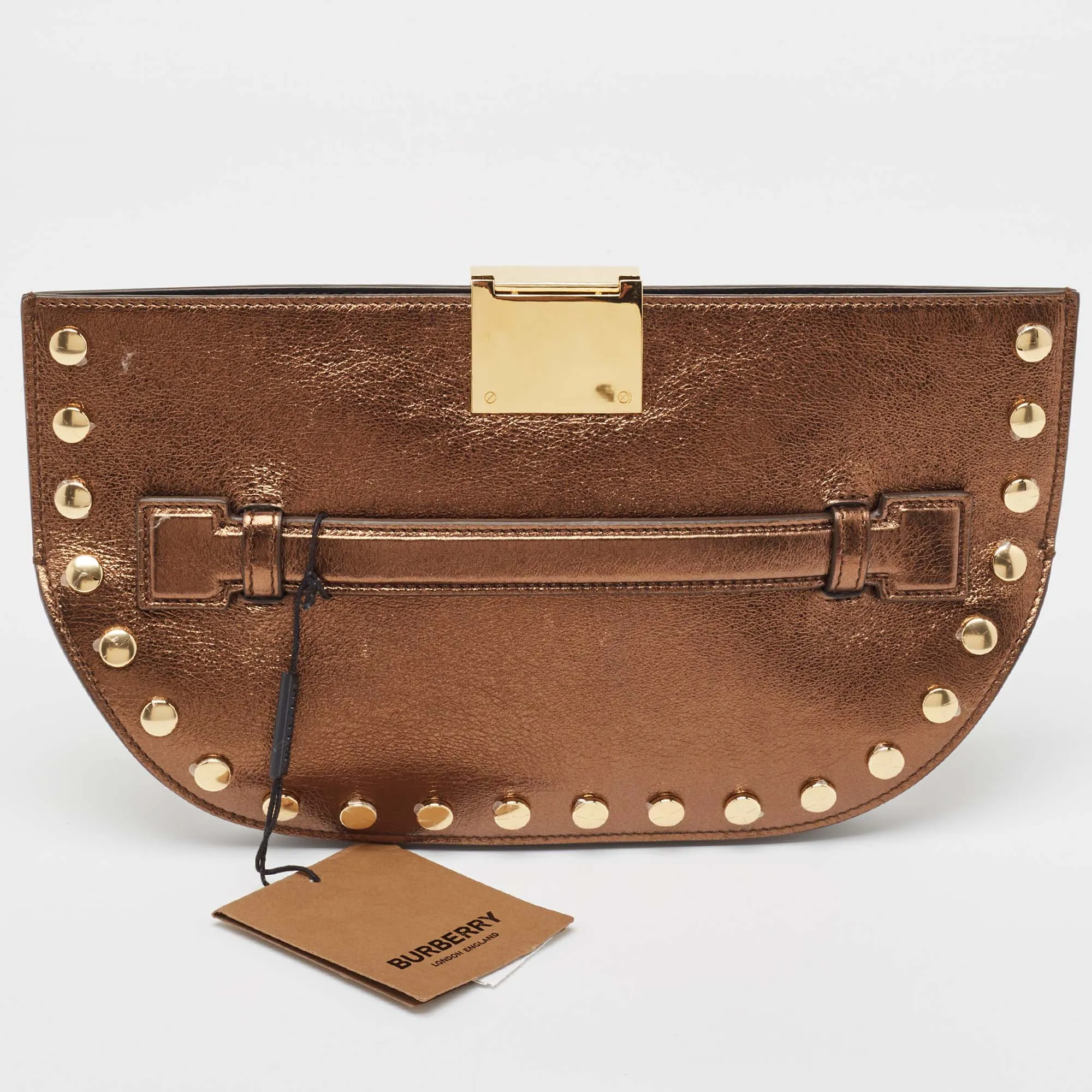 Trendy Inspired Burberry Bronze Leather Studded Olympia Clutch